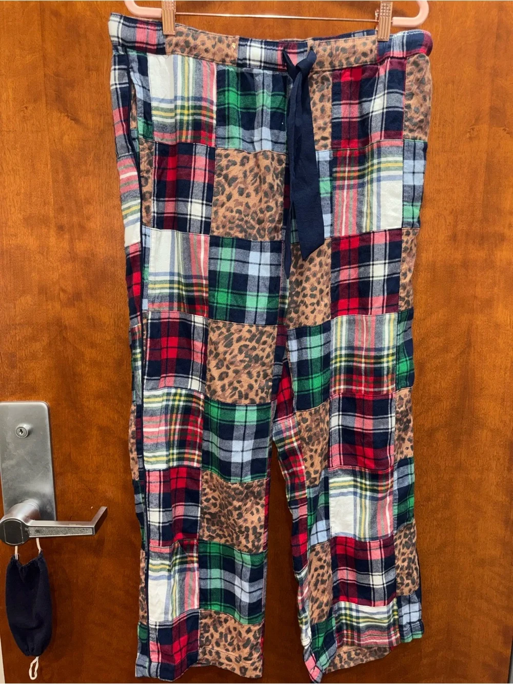 aerie Plaid and Leopard Patchwork Lounge Pants - Navy, Red, Green, Tan